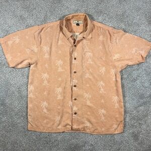 Tommy Bahama 100% Silk Shirt Mens XL Orange Hawaiian Button Up Short Sleeve Camp